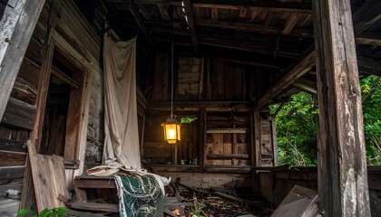 Interior of a dilapidated porch