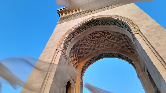 Arc de Triomphe  Paris with France, iconic monument, and blue sky.