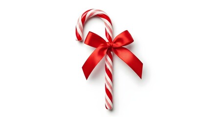 Festive Candy Cane with Red Ribbon A Classic Holiday Treat on White Background