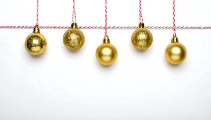 Gold baubles hanging on white string
