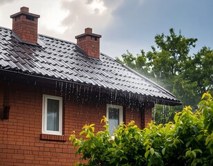 Rain on a brick house