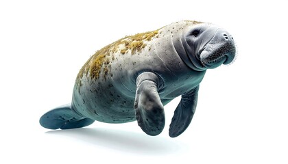 Manatee swimming against white