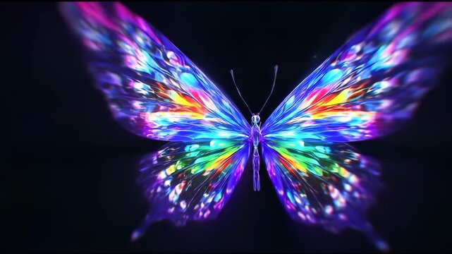Vibrant butterfly wings with iridescent colors against a black background