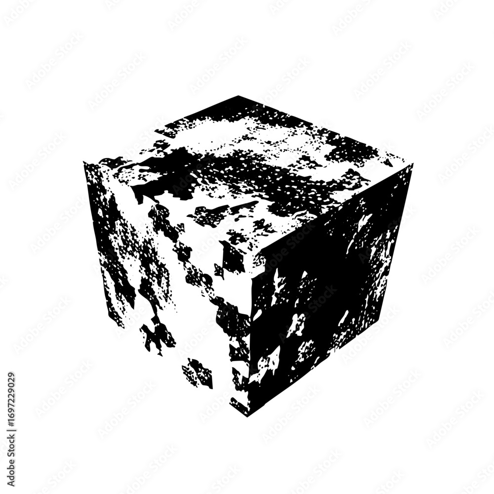 Aufkleber vector abstract fractured cube in monochrome.