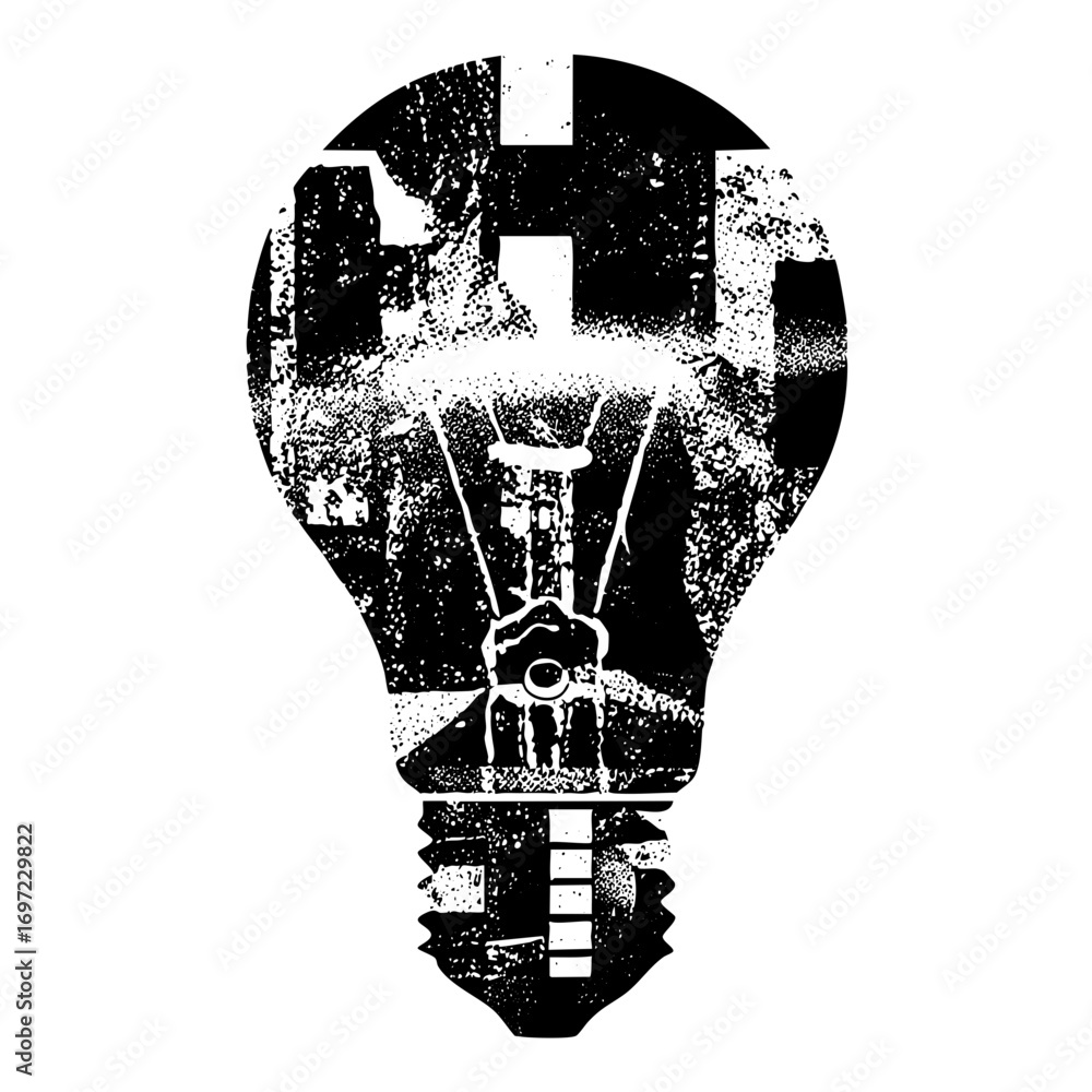 Poster vector monochrome lightbulb with abstract internal .