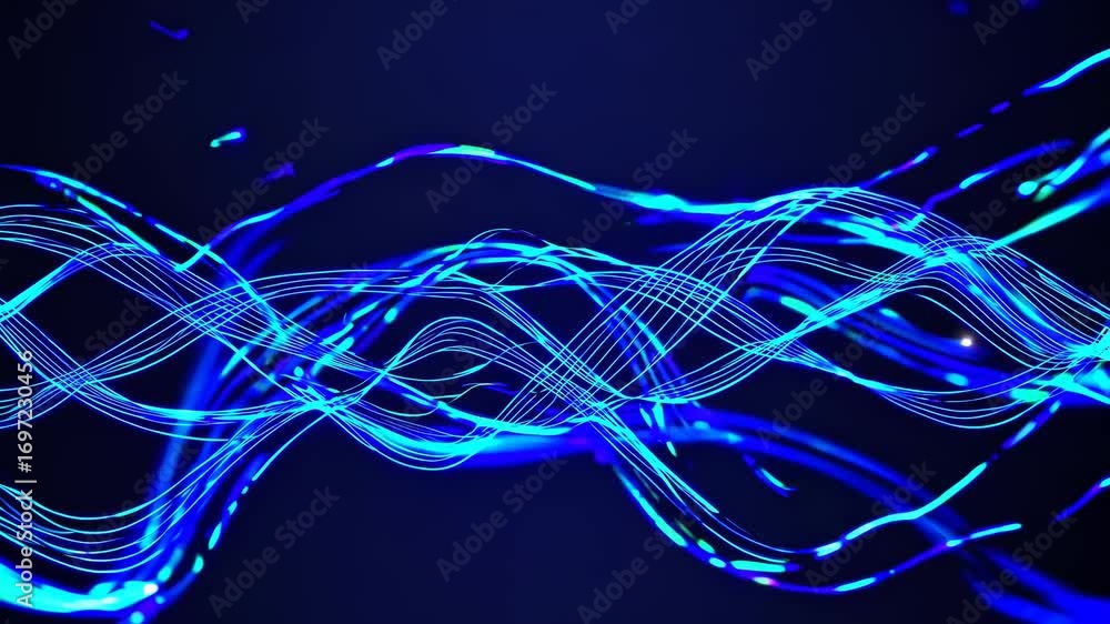 Poster dynamic abstract video concept with flowing blue light trails. captured from a high-angle, creating 
