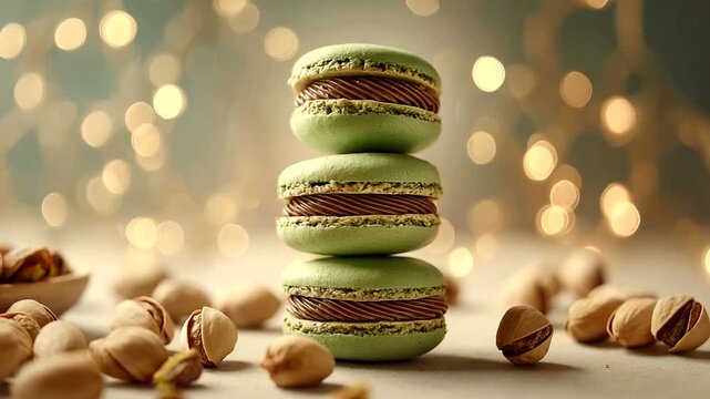 Green macaron stack with pistachios