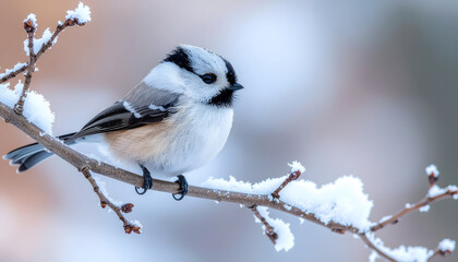 Naklejka premium 枝に止まるシマエナガ