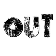 Vector Bold typographic featuring the word OUT with a circular element.