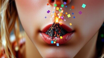 Confetti Volcano Fun, Tiny Eruption Art, Chin Fun Design, Unexpected Blast Photo, Whimsical Chin Moment