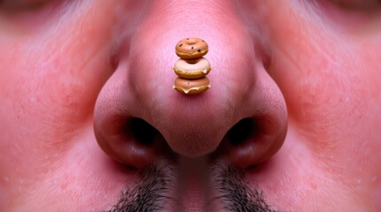 Donut Nose Balance, Sweet Balance Art, Tiny Treats Photo, Funny Snack Moment, Culinary Acrobatics Fun