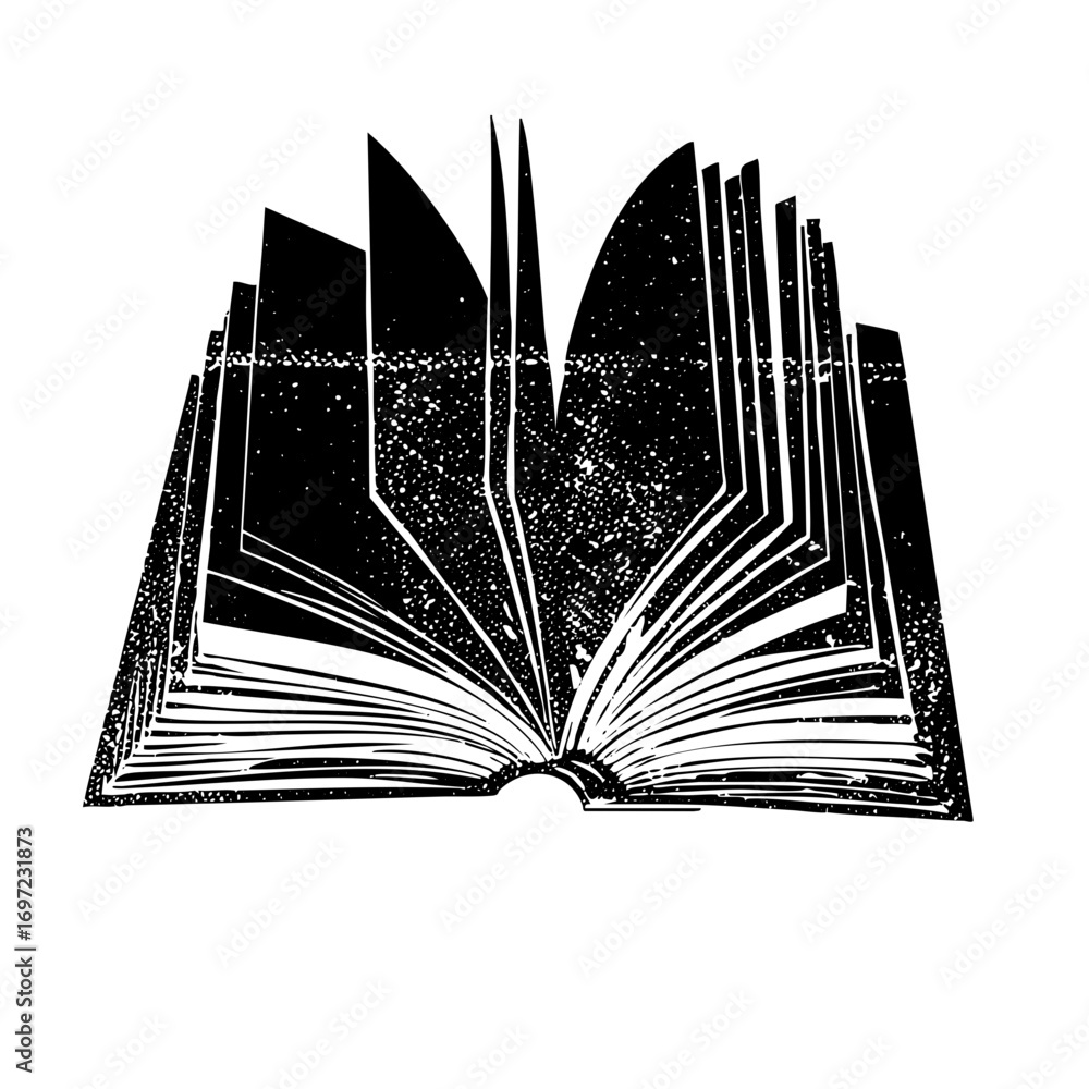 Poster vector detailed of an open book with textured pages.