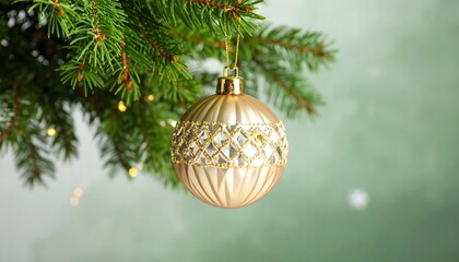 Christmas ornament hanging from a fir tree branch