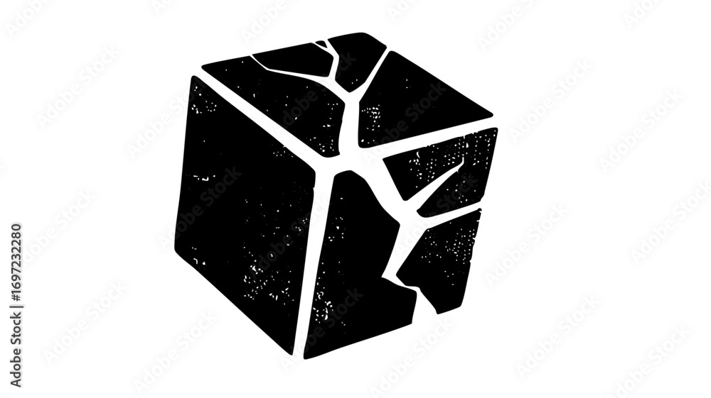 Poster vector fractured cube with branching lines