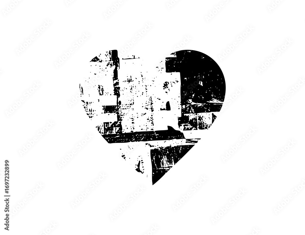 Poster Vector Distressed heart with embedded typographic .