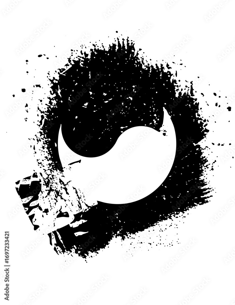 Poster vector abstract yin yang symbol with textured brushstroke frame