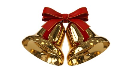 Golden Christmas Bells with Red Ribbon