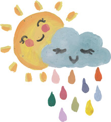 Sun and Cloud Embrace A Watercolor Illustration of Weather's Sweet Harmony