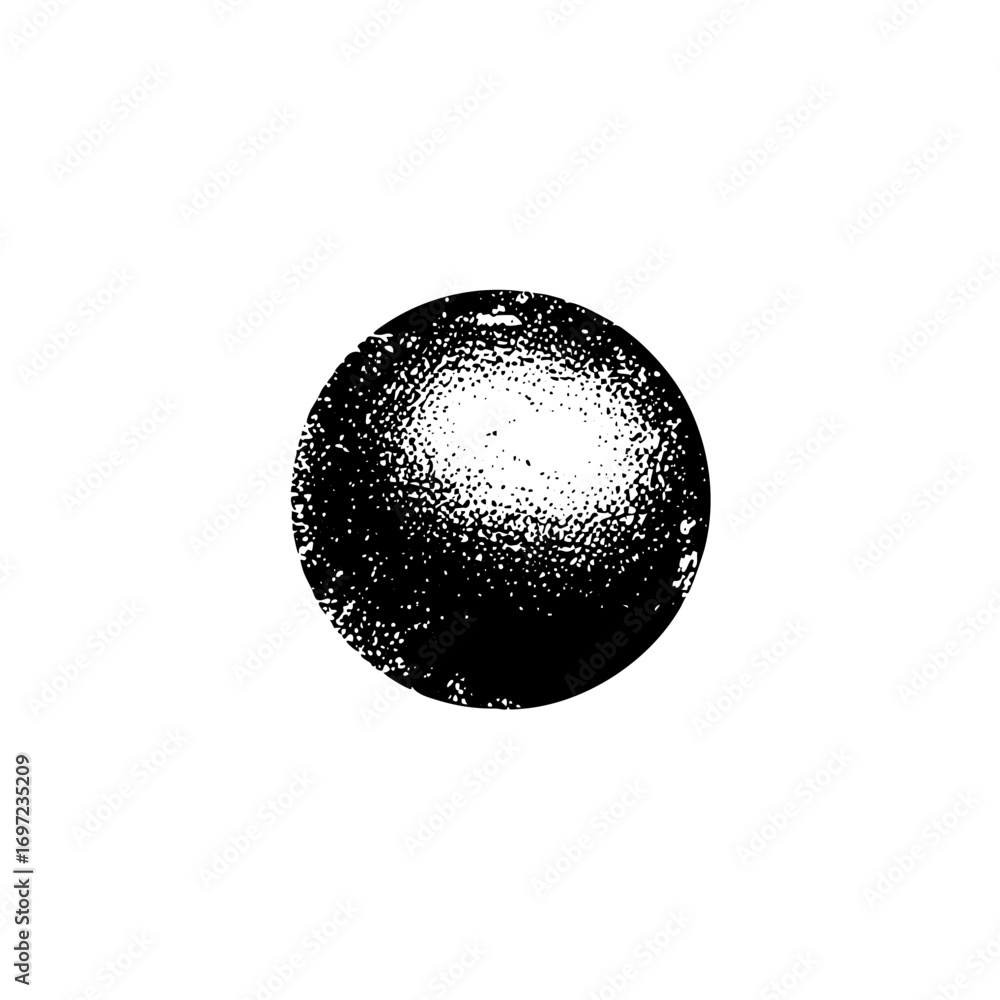 Poster vector abstract sphere composed of granular dots.