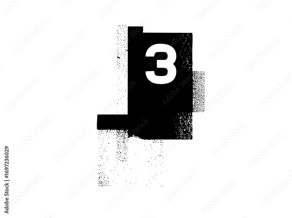 Poster vector bold number three with distressed texture.