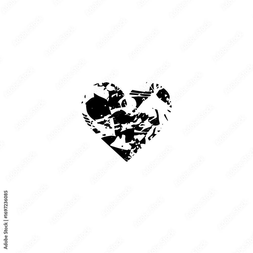 Poster vector fragmented black heart conveys brokenness and vulnerability.