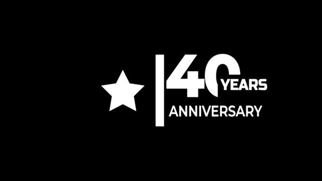 40 years anniversary motion graphic 4K footage with star. Animated 40 years Birthday Wishes on black Background with alpha channel.
