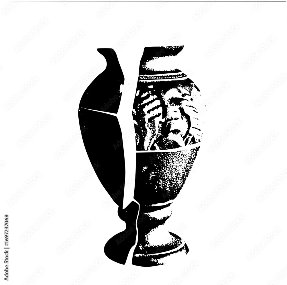 Poster vector ancient vessel featuring a face within its form.