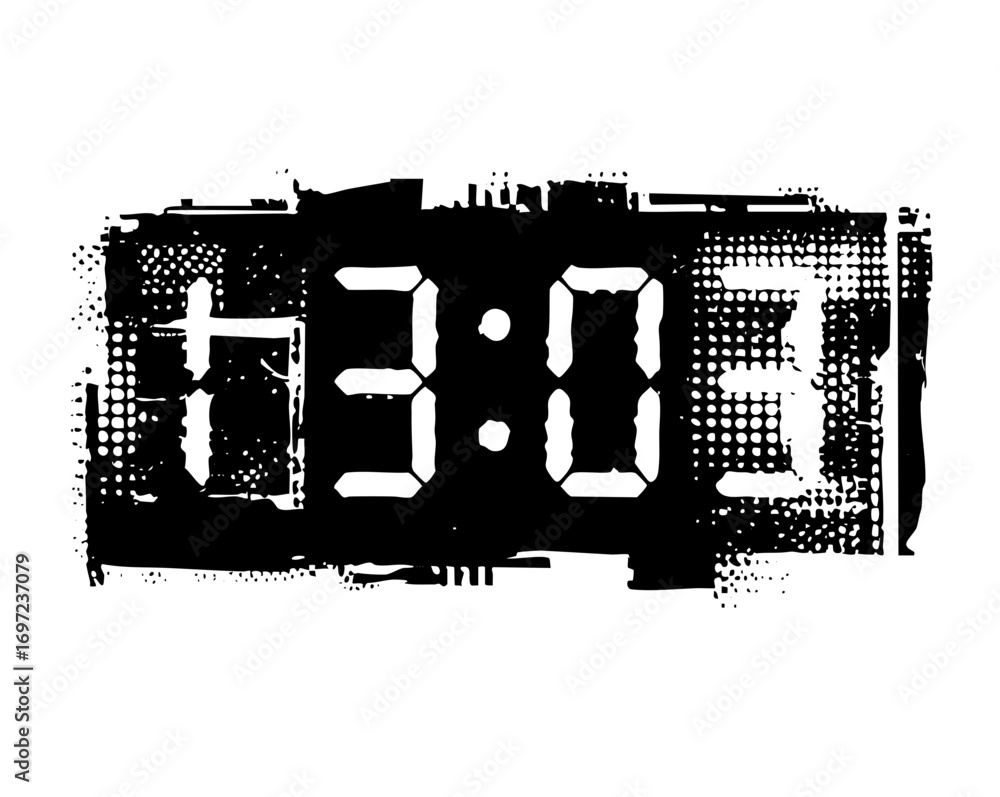 Poster vector digital clock display showing 6:30 a distressed vector .