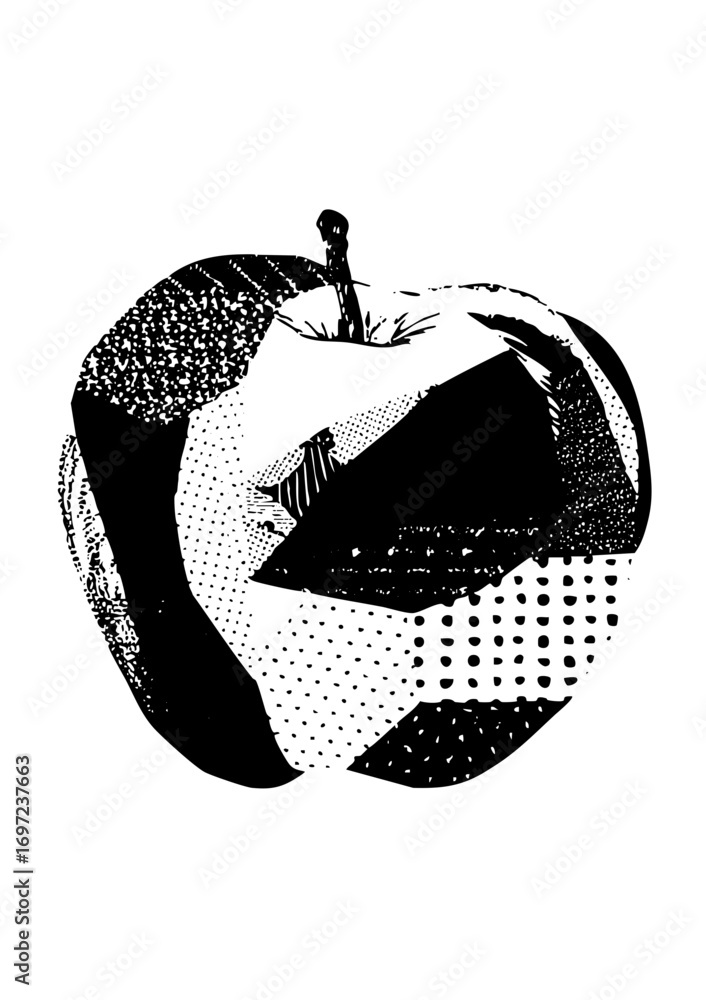 Poster vector abstract bitten with halftone and textured elements.