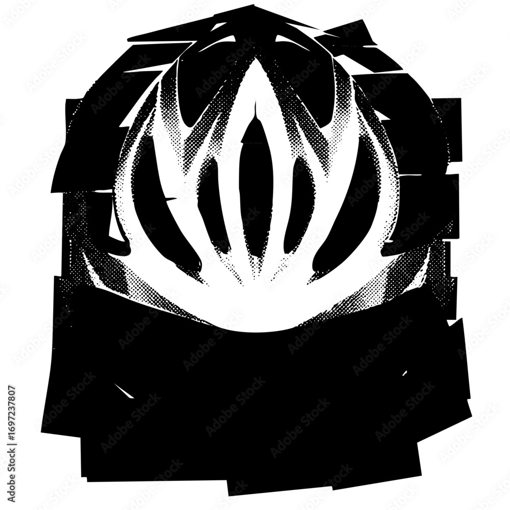 Poster vector abstract floral emblem with dynamic curves and halftone texture.