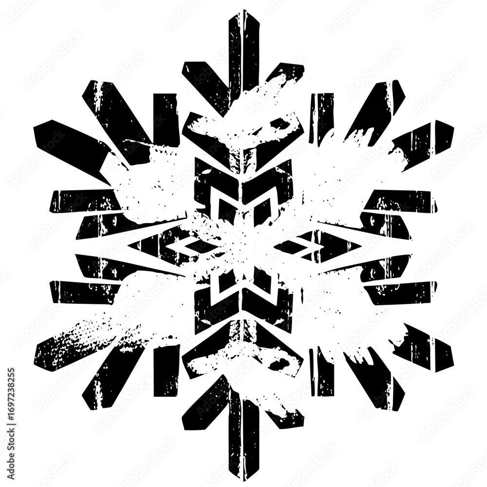 Poster vector intricate geometric snowflake with distressed texture.