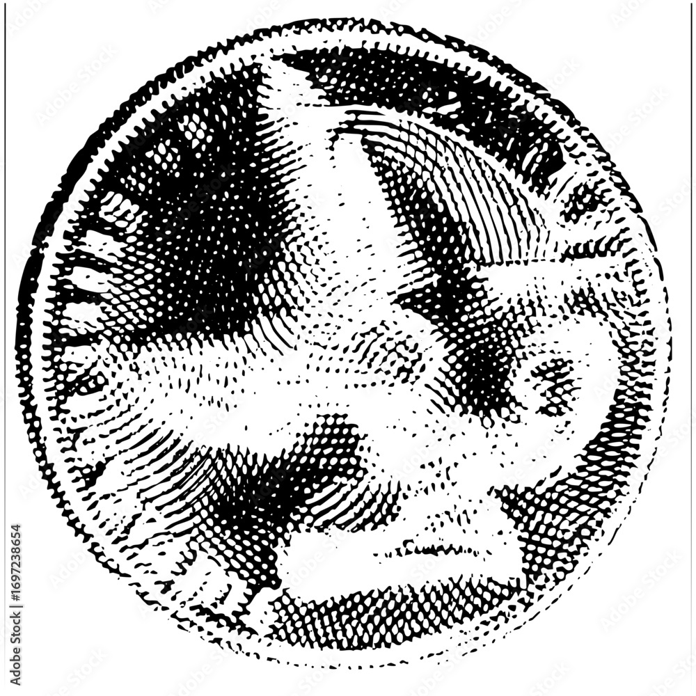 Poster vector detailed portrait of a mans face within a circular frame.