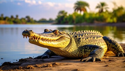 Nile crocodile sunbathing