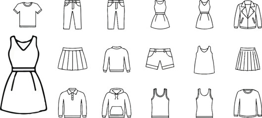 Thanks for uploading the second image! Both of these images appear to be sets of clothing icons, possibly for design reference, fashion inventory, or app development. Here&rsquo;s a quick breakdown and 