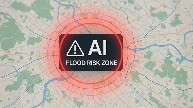 AI flood risk zone alert on city map for social impact safety awareness using ai technology disaster prevention and management