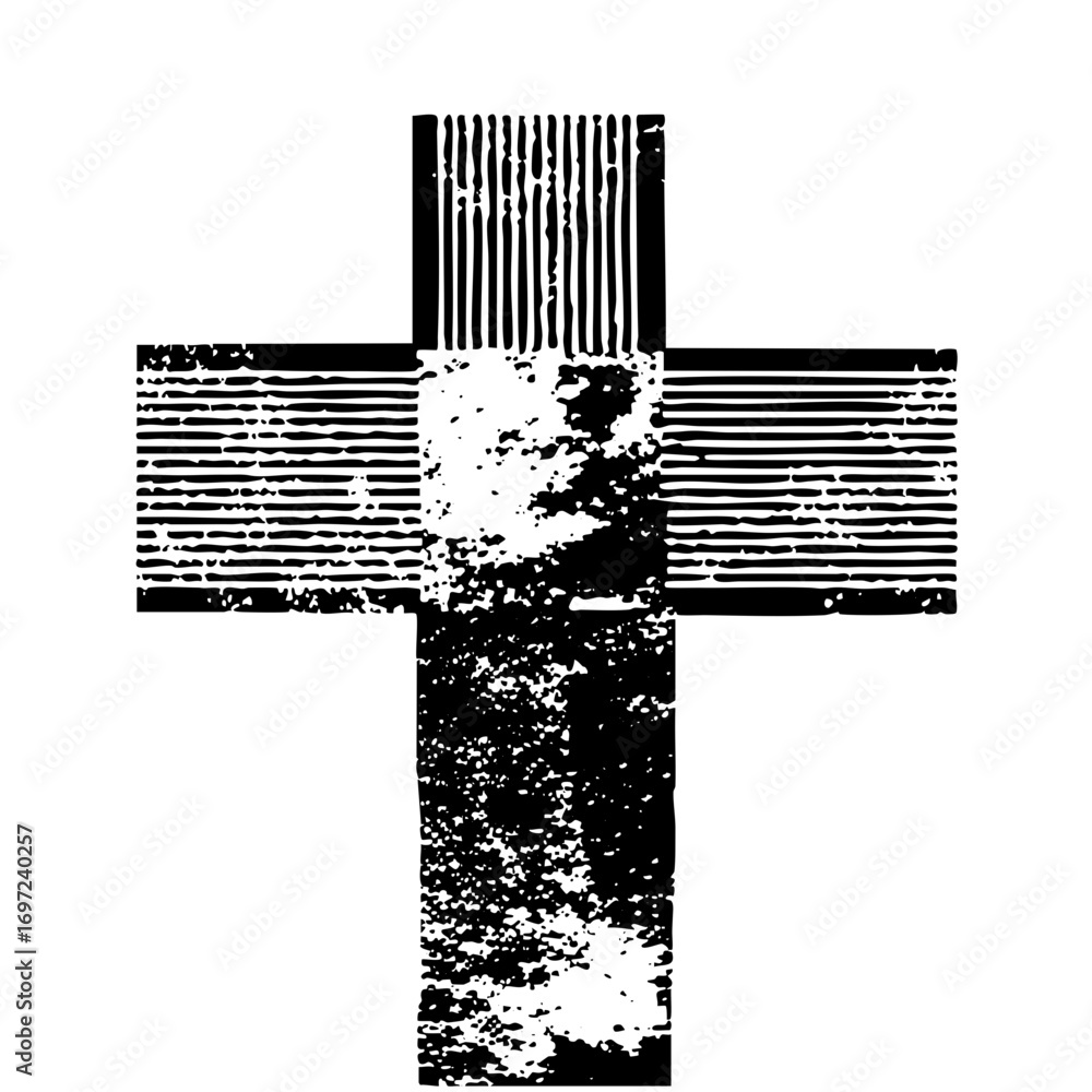 Poster vector abstract cross with textured lines and shapes.