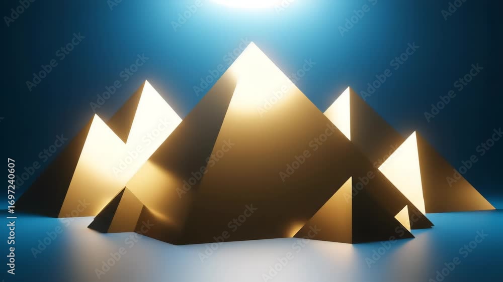 Poster a cluster of shimmering golden pyramids of varying sizes are dramatically lit from above, casting re