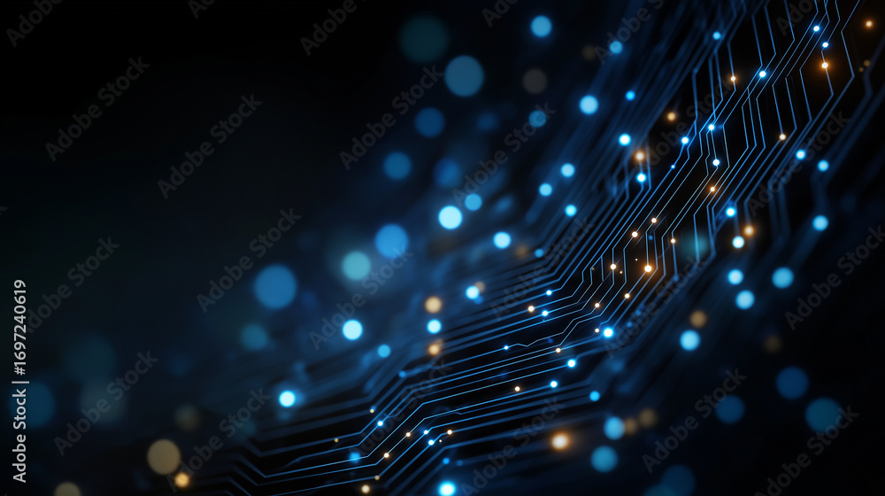 Poster digital circuitry's glimmer: a high-tech abstract that focuses on technology with a network of inter