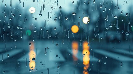 Rainy City Night Window View.