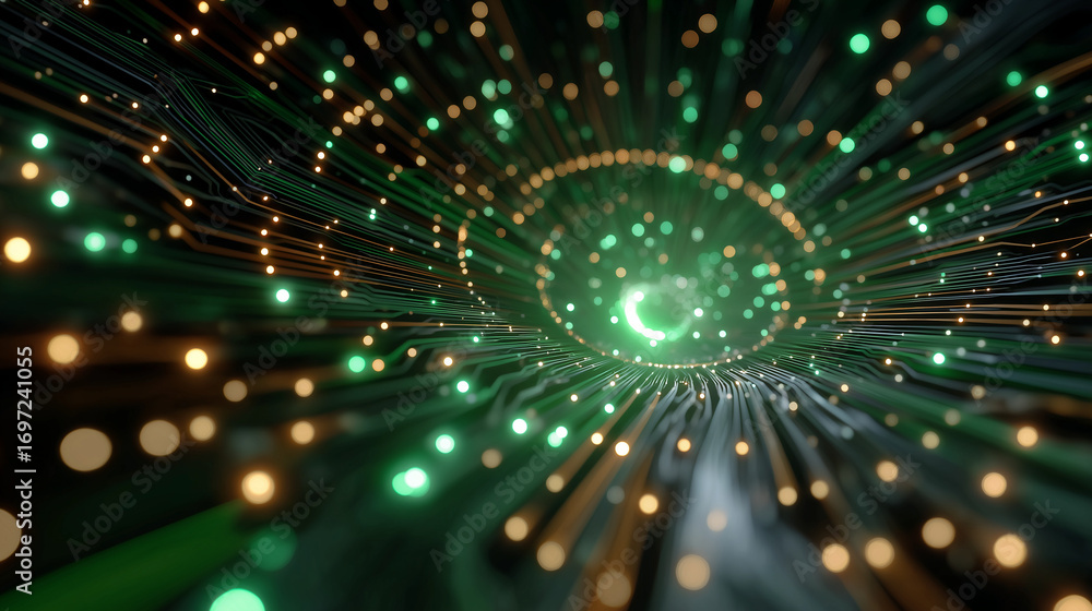 Poster digital tunnel: an abstract and mesmerizing tunnel of light, weaving through a futuristic network of
