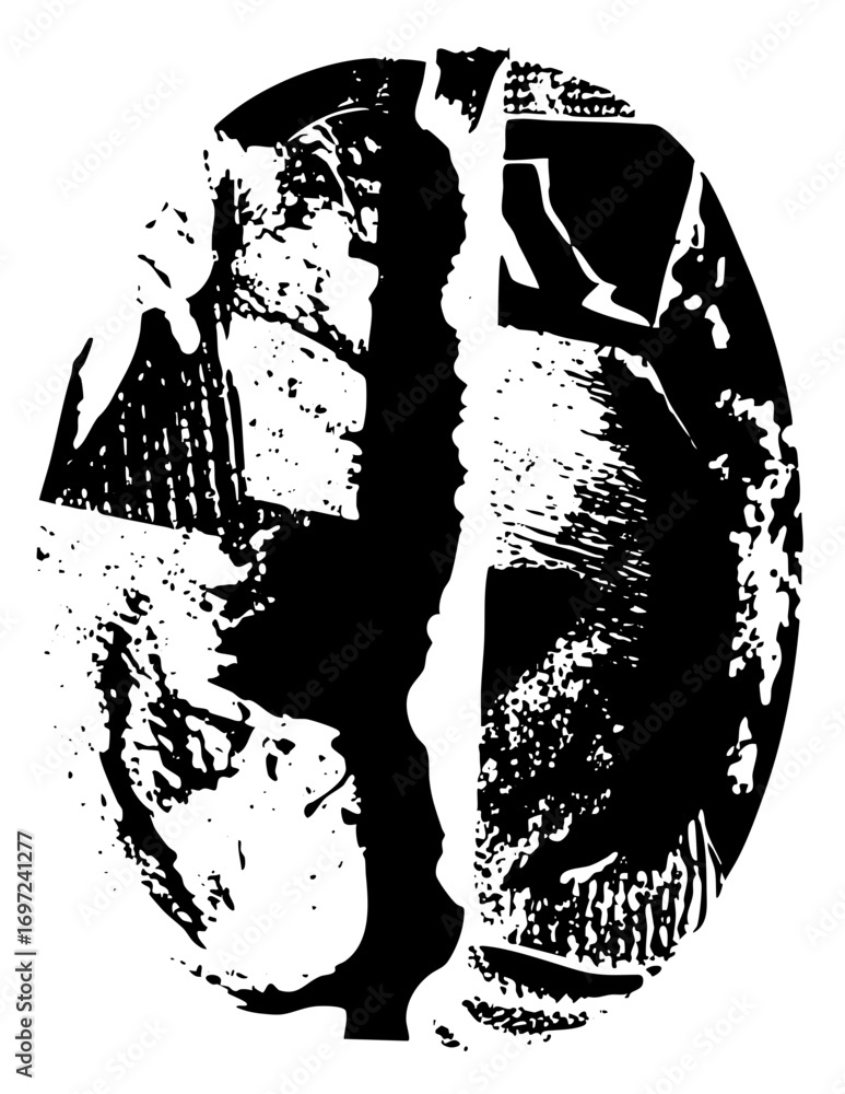 Poster vector abstract split face with textured brushstrokes.