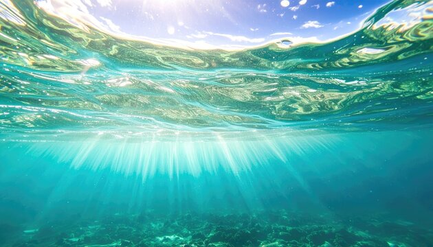 Underwater Ocean Surface with Sunlight Rays - Powered by Adobe
