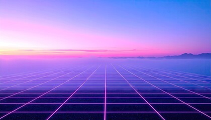 Vaporwave Horizon Above Thin Grid Pastel Fog Retro Serenity