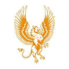Fototapeta premium Majestic griffin with outstretched wings, mythical creature symbol of power and strength