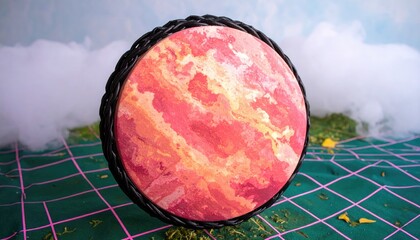 Vaporwave Planet: Pastel Gradient Sun Above Gridded Sea