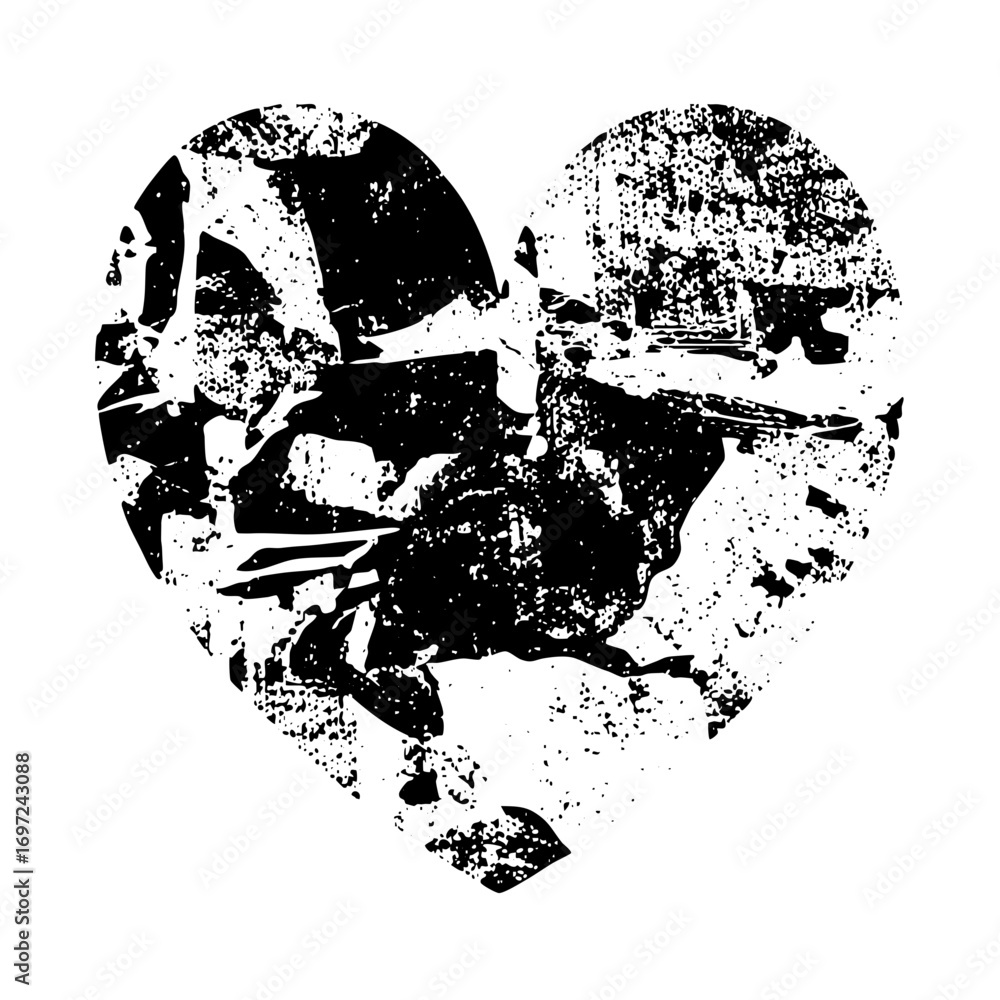 Poster vector distressed heart with fragmented shapes