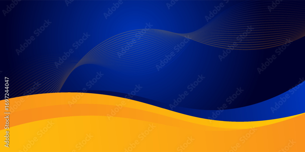 Poster abstract blue and yellow wave wide background banner curve element with line blue pettern space for 