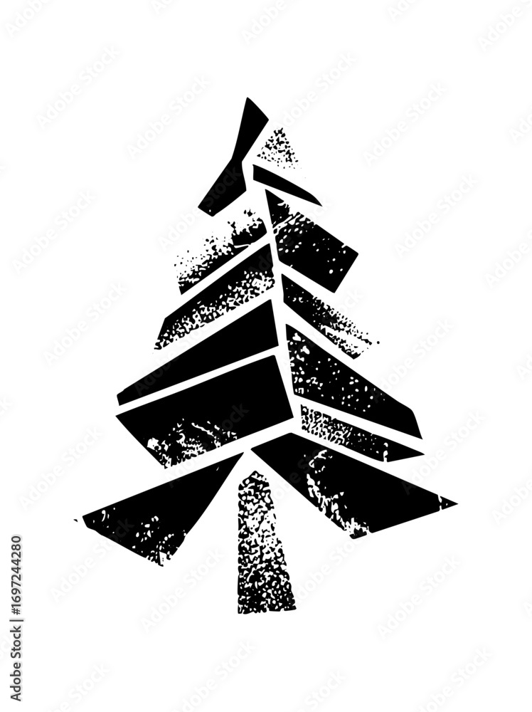 Poster vector abstract black fir tree with textured edges.