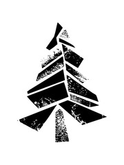 Vector Abstract black fir tree with textured edges.