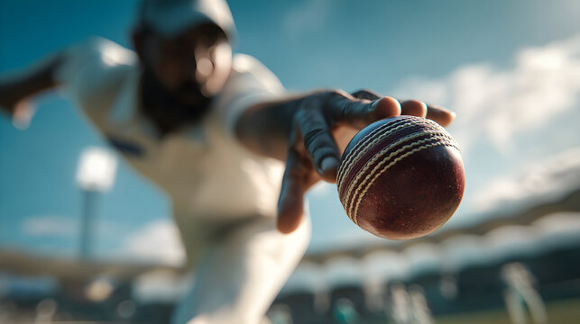 Cricket bowler throwing ball during professional match in stadium